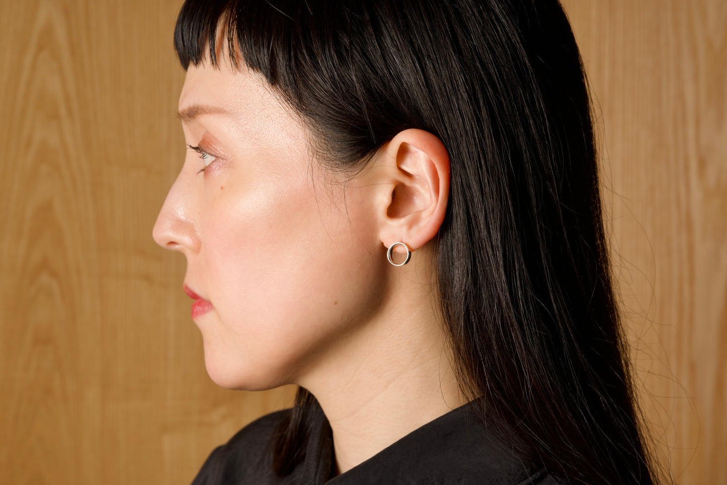 Small silver ring earring / one