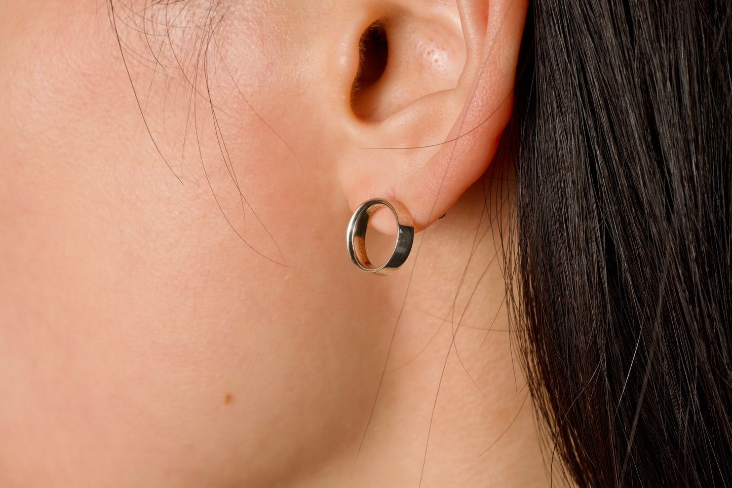 Small silver ring earring / one