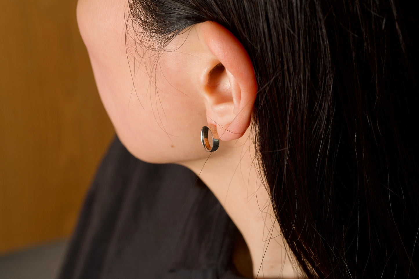 Small silver ring earring / one