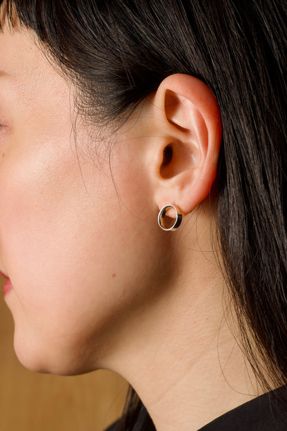 Small silver ring earring / one